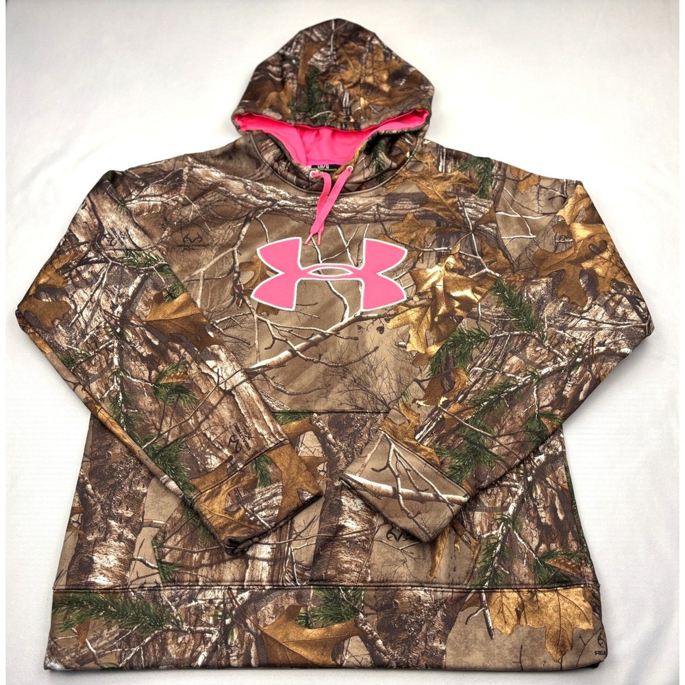 Under Armour Realtree Camo Hoodie Womens Large LG Pink ColdGear Fleece Pullover
